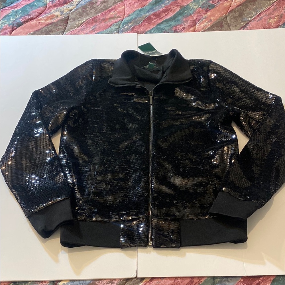 Lauren Ralph Lauren Sparkle Glitter Sequin Bomber Jacket